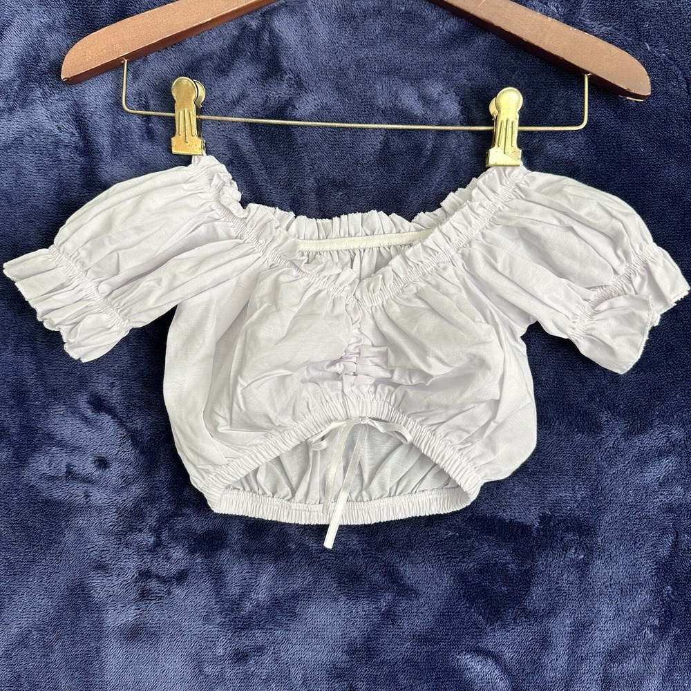 Lifos Womens 34 White Cropped Short Sleeve Or Off Shoulder Top Blouse